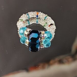 Handmade Crystal Blue and Silver Beaded Ring READ BELOW FOR CUSTOM SIZE INFO 👇